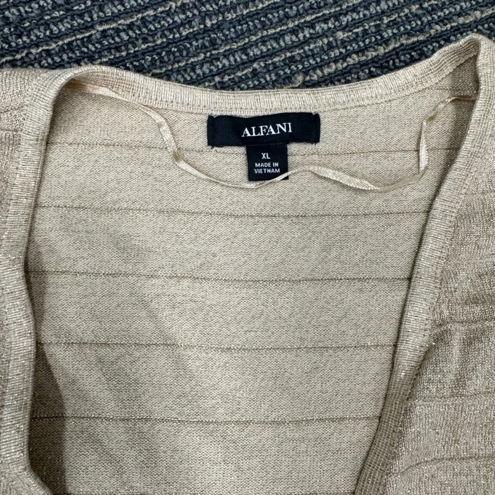 Alfani Womens Cardigan Sweater XL‎ Cocoa Butter Textured Knit Open Front